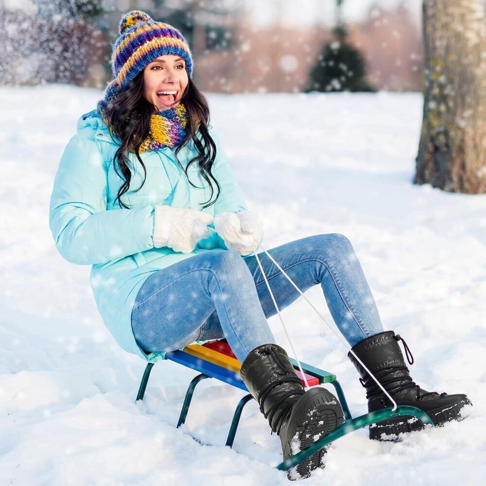 Women Black Waterproof Fleece Lined Rain Boots for Winter Cold Weather - Picture 7 of 8